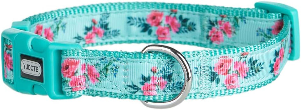 Floral Dog Collars Adjustable Nylon Collar with Quick Release Buckle for Female & Male Dogs, Green, Small