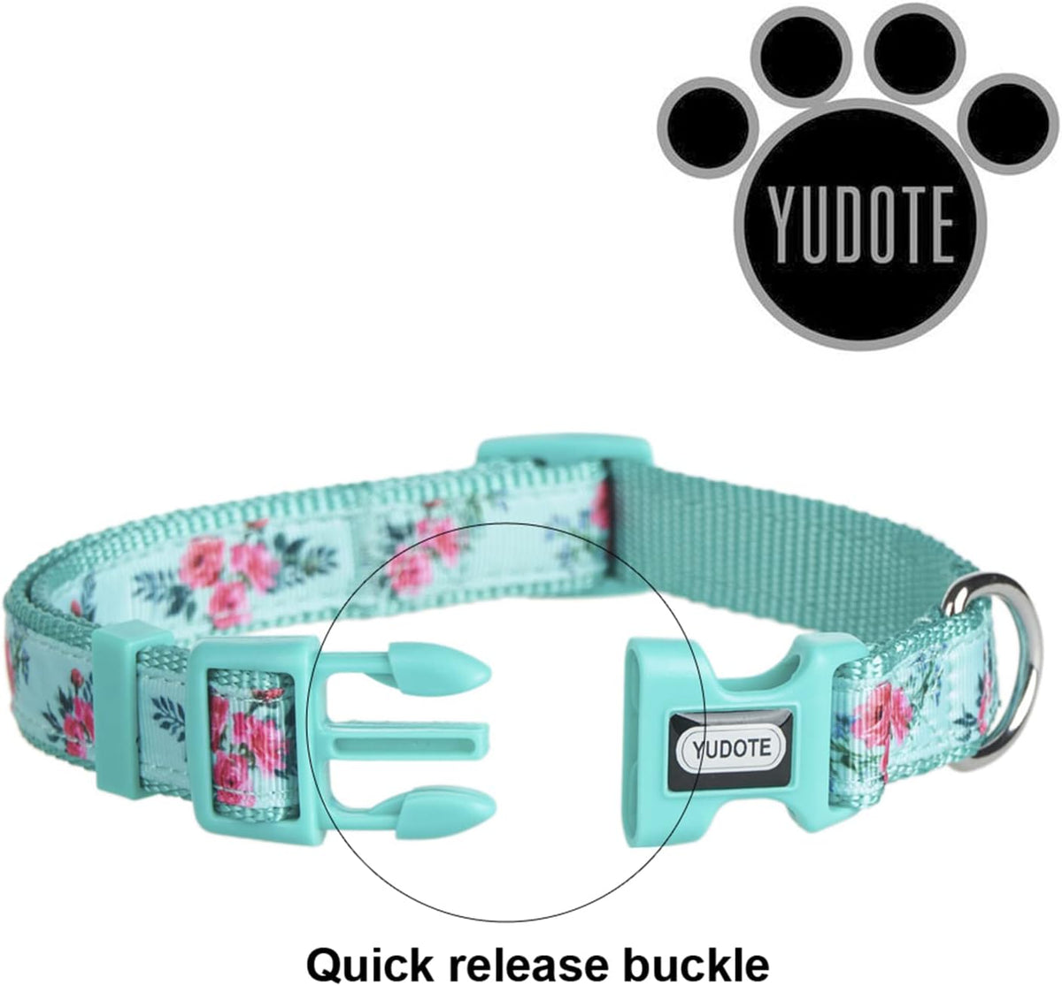 Floral Dog Collars Adjustable Nylon Collar with Quick Release Buckle for Female & Male Dogs, Green, Small