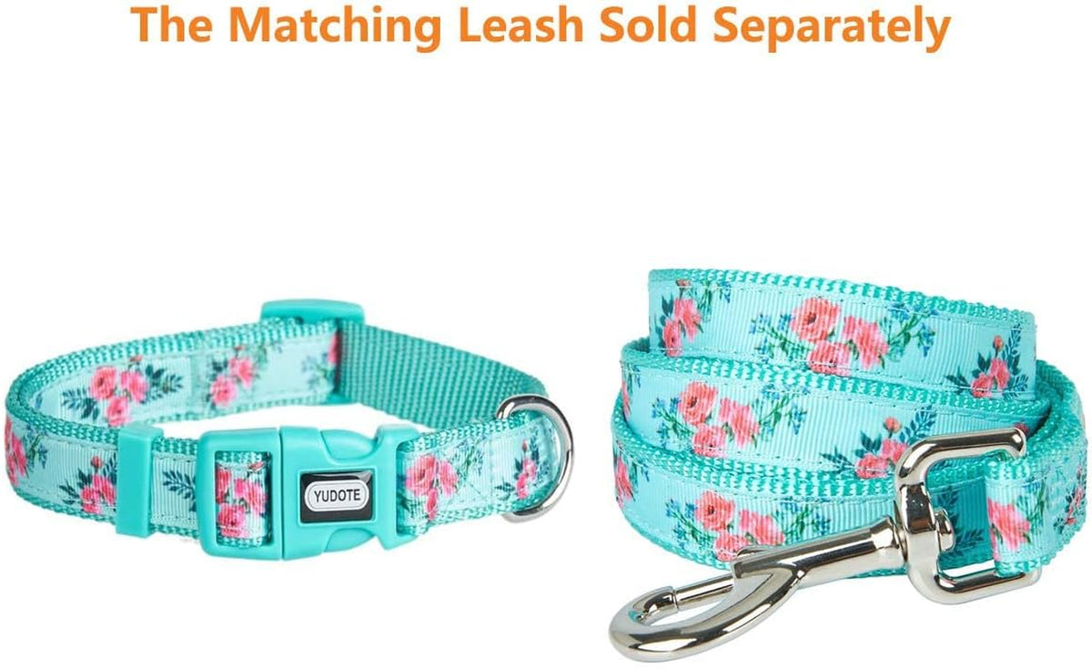 Floral Dog Collars Adjustable Nylon Collar with Quick Release Buckle for Female & Male Dogs, Green, Small