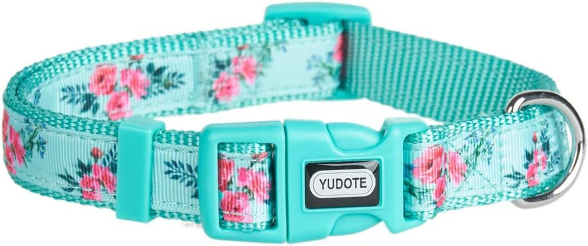 Floral Dog Collars Adjustable Nylon Collar with Quick Release Buckle for Female & Male Dogs, Green, Small